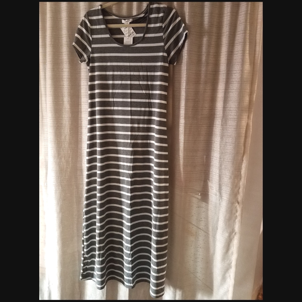 Grey and White Striped Maxi Dress